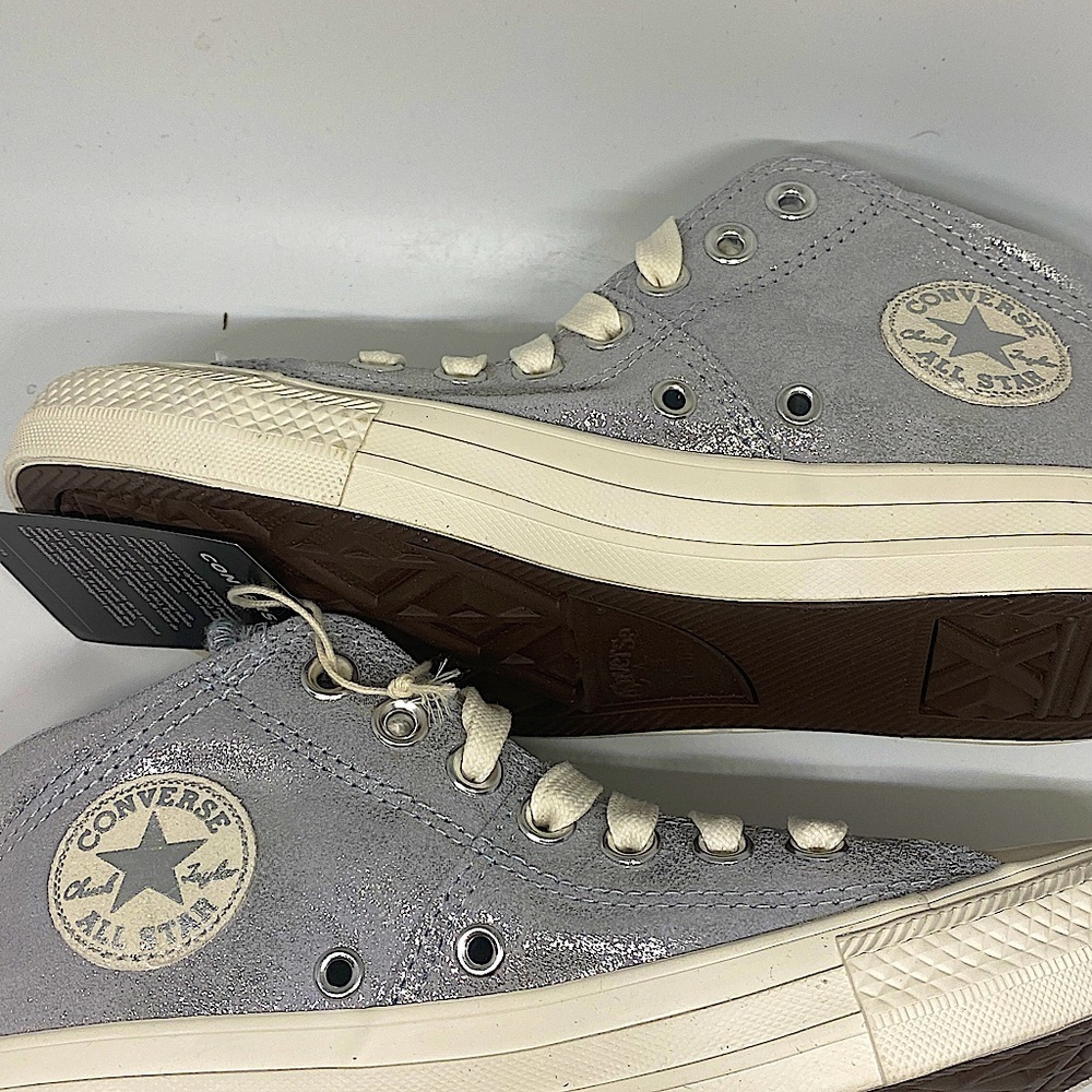 Converse CTAS Madison Mid Sneakers Women’s 6.5 Silver Metallic Suede - Picture 8 of 11
